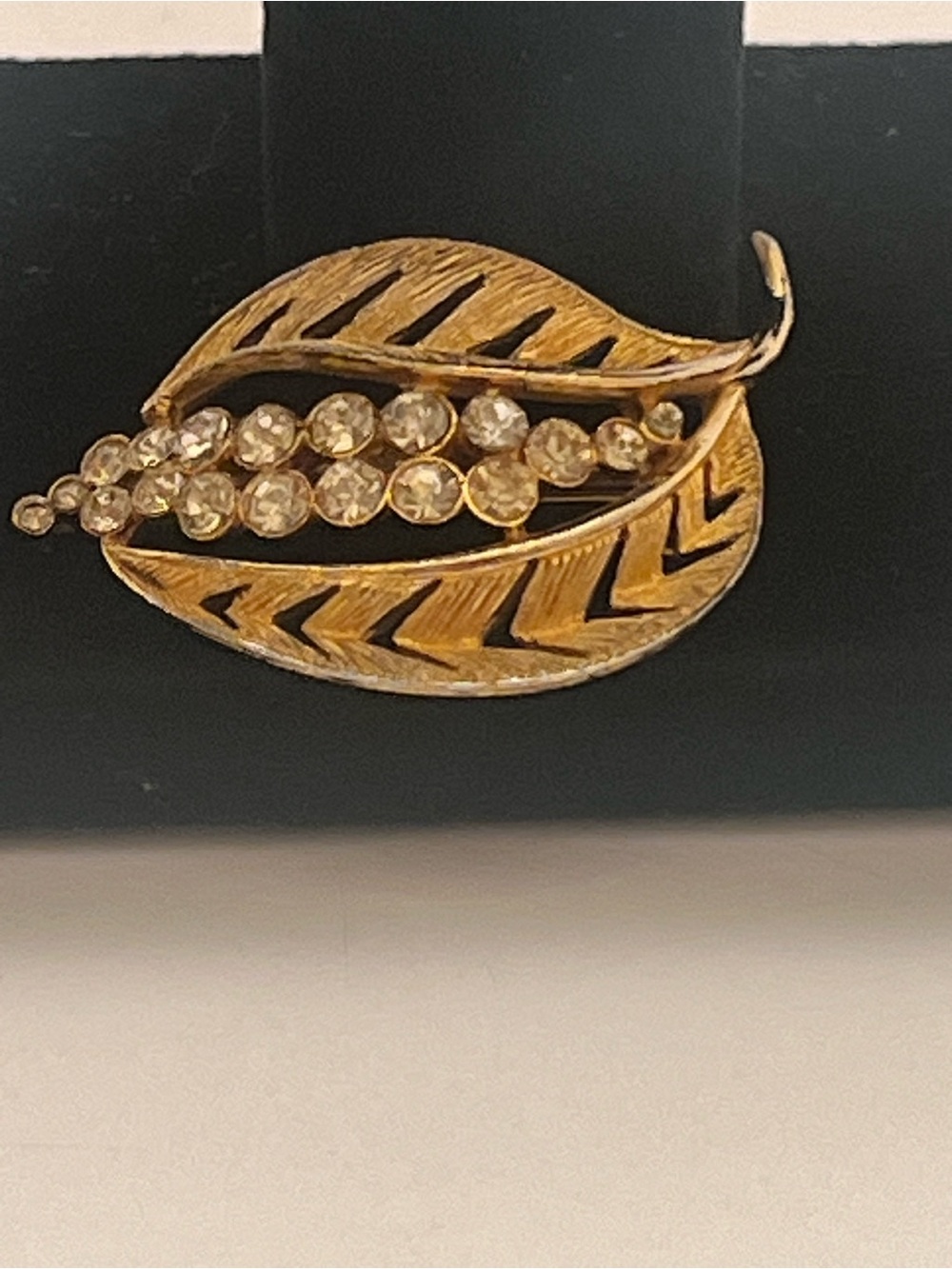Gold Leaf Crystal Accent Brooch - Women's Fashion Jewelry
